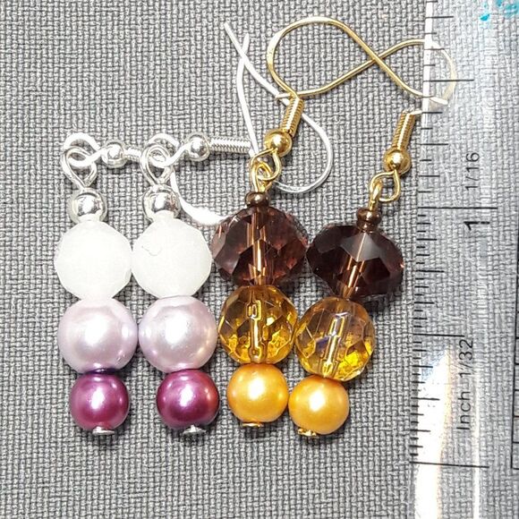 Boho Earrings  119# Pearl earrings, long dangle earrings, lavender earrings, bro - Picture 6 of 6